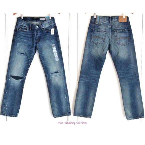 Aeropostale Jeans Sz 4 NWT Straight Distressed Patched Boho Whiskers Distroyed - Picture 4 of 8